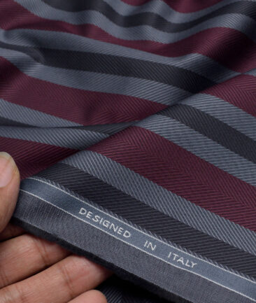Tessitura Monti  Giza Cotton Striped Shirting Fabric (Grey & Maroon)