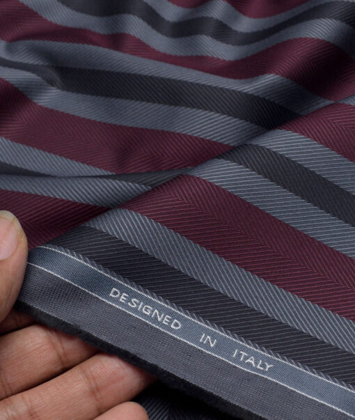 Tessitura Monti  Giza Cotton Striped Shirting Fabric (Grey & Maroon)