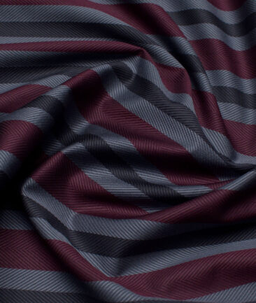 Tessitura Monti  Giza Cotton Striped Shirting Fabric (Grey & Maroon)