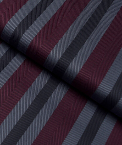 Tessitura Monti  Giza Cotton Striped Shirting Fabric (Grey & Maroon)