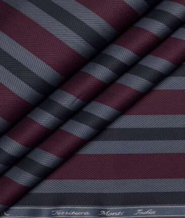 Tessitura Monti  Giza Cotton Striped Shirting Fabric (Grey & Maroon)