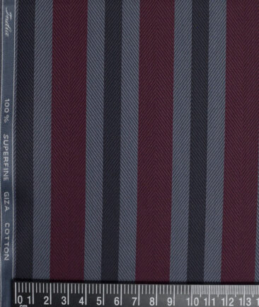 Tessitura Monti  Giza Cotton Striped Shirting Fabric (Grey & Maroon)