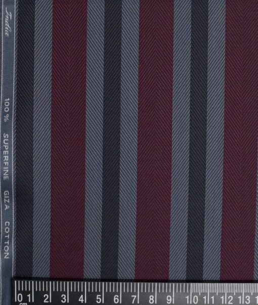 Tessitura Monti  Giza Cotton Striped Shirting Fabric (Grey & Maroon)