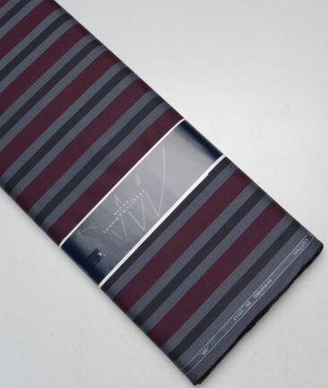 Tessitura Monti  Giza Cotton Striped Shirting Fabric (Grey & Maroon)