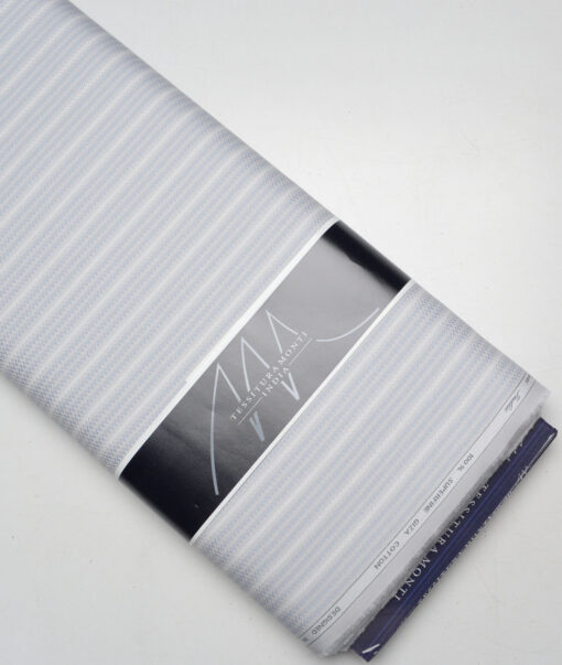 Tessitura Monti  Giza Cotton Striped Shirting Fabric (Light Grey)