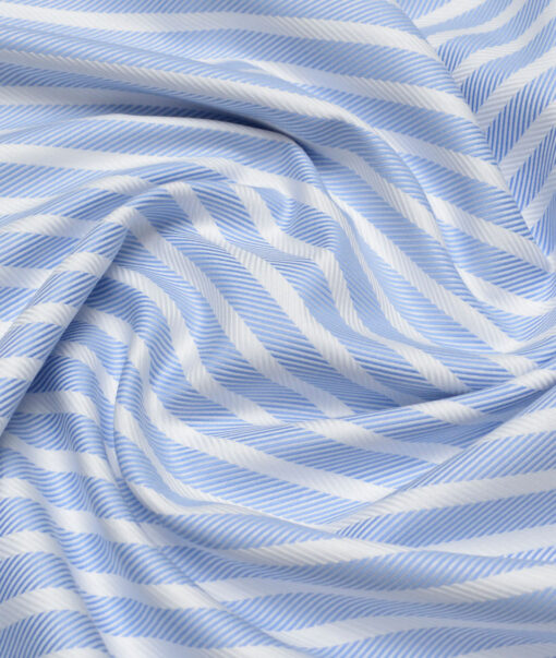 Tessitura Monti  Giza Cotton Striped Shirting Fabric (White & Blue)