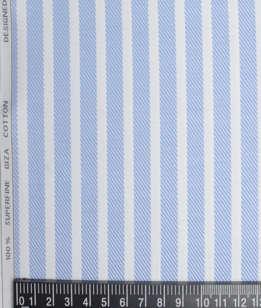 Tessitura Monti  Giza Cotton Striped Shirting Fabric (White & Blue)