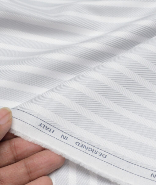Tessitura Monti  Giza Cotton Striped Shirting Fabric (White & Grey)