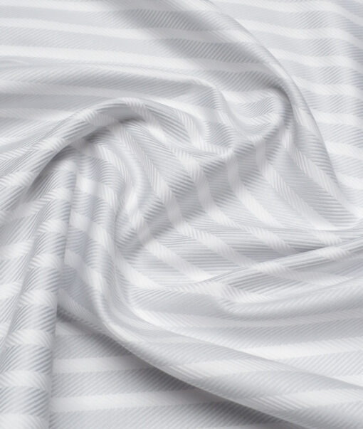 Tessitura Monti  Giza Cotton Striped Shirting Fabric (White & Grey)