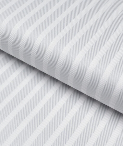 Tessitura Monti  Giza Cotton Striped Shirting Fabric (White & Grey)