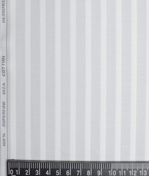 Tessitura Monti  Giza Cotton Striped Shirting Fabric (White & Grey)