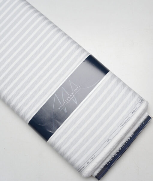 Tessitura Monti  Giza Cotton Striped Shirting Fabric (White & Grey)