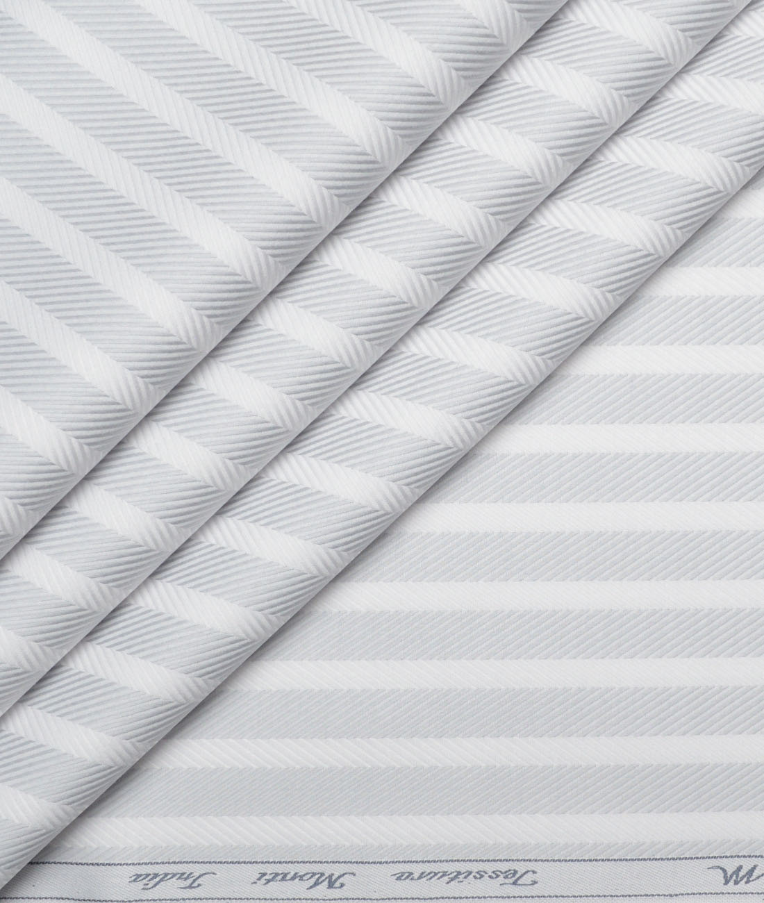 Tessitura Monti Giza Cotton Striped Shirting Fabric (White & Grey) Tessitura Monti Giza Cotton Striped Shirting Fabric (White & Grey)