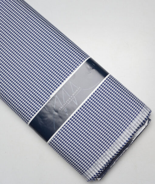 Tessitura Monti  Giza Cotton Self Design Shirting Fabric (White & Royal Blue)