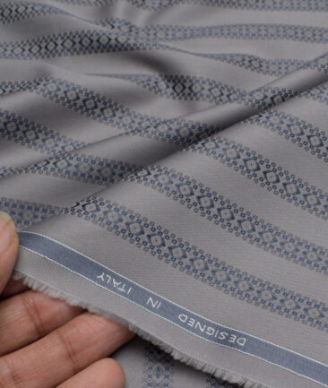 Tessitura Monti  Giza Cotton Striped Shirting Fabric (Grey & Blue)