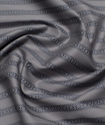 Tessitura Monti  Giza Cotton Striped Shirting Fabric (Grey & Blue)