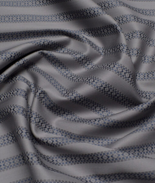 Tessitura Monti  Giza Cotton Striped Shirting Fabric (Grey & Blue)