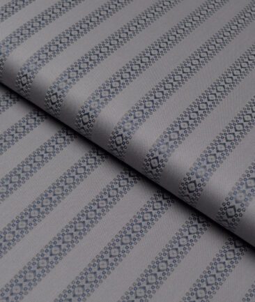 Tessitura Monti  Giza Cotton Striped Shirting Fabric (Grey & Blue)