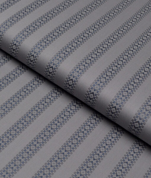 Tessitura Monti  Giza Cotton Striped Shirting Fabric (Grey & Blue)