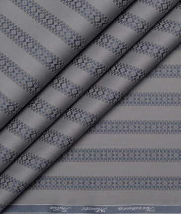 Tessitura Monti  Giza Cotton Striped Shirting Fabric (Grey & Blue)