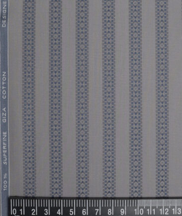 Tessitura Monti  Giza Cotton Striped Shirting Fabric (Grey & Blue)