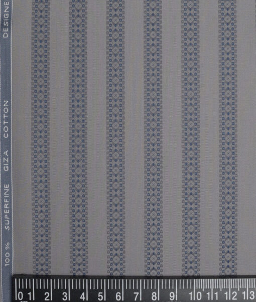Tessitura Monti  Giza Cotton Striped Shirting Fabric (Grey & Blue)