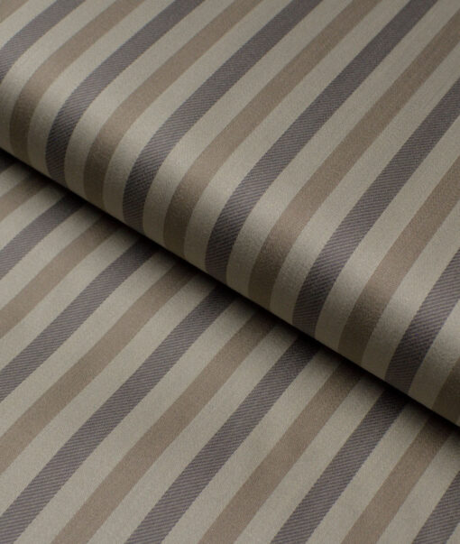 Tessitura Monti 2 Ply 70's Giza Cotton Striped Shirting Fabric (Light Brown)