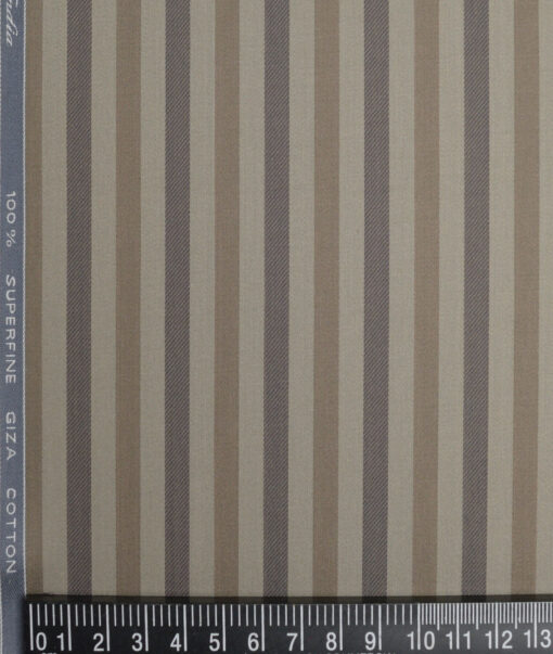 Tessitura Monti 2 Ply 70's Giza Cotton Striped Shirting Fabric (Light Brown)