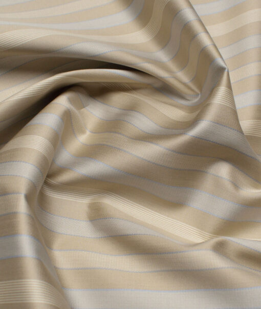 Tessitura Monti 2 Ply 70's GizaCotton Striped Shirting Fabric (Light Brown & Cream)