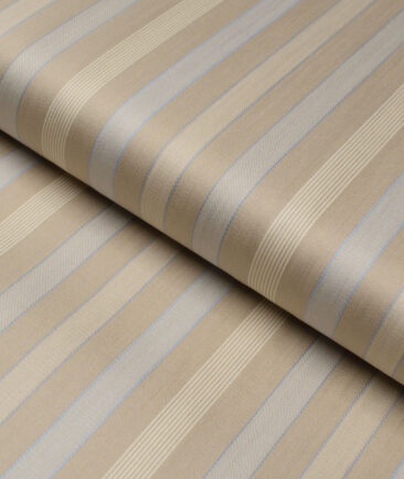 Tessitura Monti 2 Ply 70's GizaCotton Striped Shirting Fabric (Light Brown & Cream)