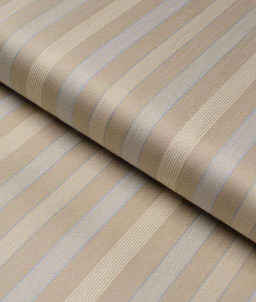 Tessitura Monti 2 Ply 70's GizaCotton Striped Shirting Fabric (Light Brown & Cream)