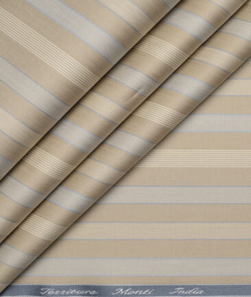 Tessitura Monti 2 Ply 70's GizaCotton Striped Shirting Fabric (Light Brown & Cream)