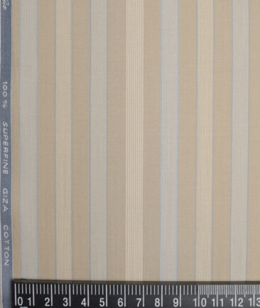 Tessitura Monti 2 Ply 70's GizaCotton Striped Shirting Fabric (Light Brown & Cream)