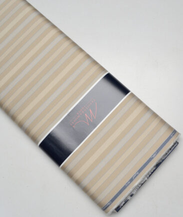 Tessitura Monti 2 Ply 70's GizaCotton Striped Shirting Fabric (Light Brown & Cream)