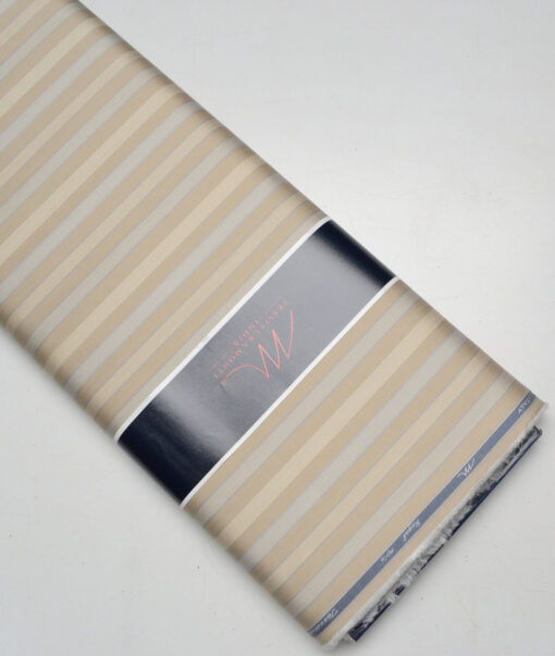 Tessitura Monti 2 Ply 70's GizaCotton Striped Shirting Fabric (Light Brown & Cream)