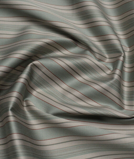 Tessitura Monti 2 Ply 70's Giza Cotton Striped Shirting Fabric (Light Brown & Green)