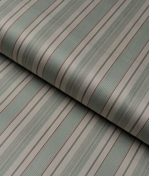 Tessitura Monti 2 Ply 70's Giza Cotton Striped Shirting Fabric (Light Brown & Green)