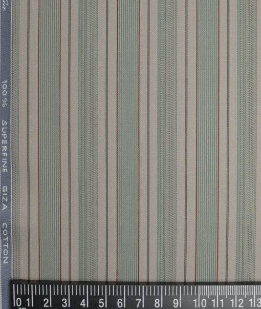 Tessitura Monti 2 Ply 70's Giza Cotton Striped Shirting Fabric (Light Brown & Green)