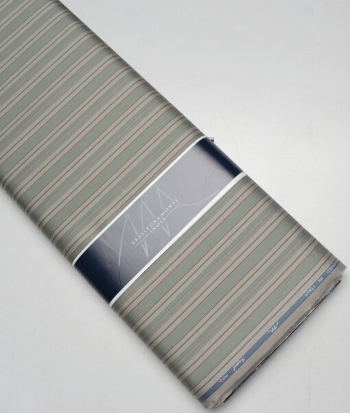 Tessitura Monti 2 Ply 70's Giza Cotton Striped Shirting Fabric (Light Brown & Green)