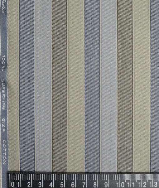 Tessitura Monti 2 Ply 70's Giza Cotton Striped Shirting Fabric (Light Brown & Grey)