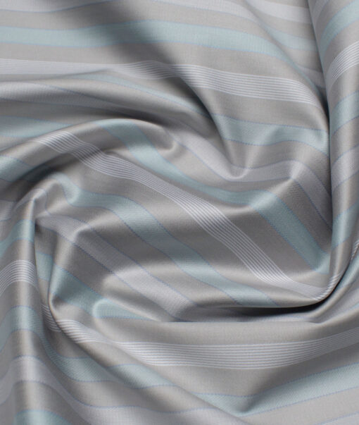 Tessitura Monti 2 Ply 70's Giza Cotton Striped Shirting Fabric (Light Grey)