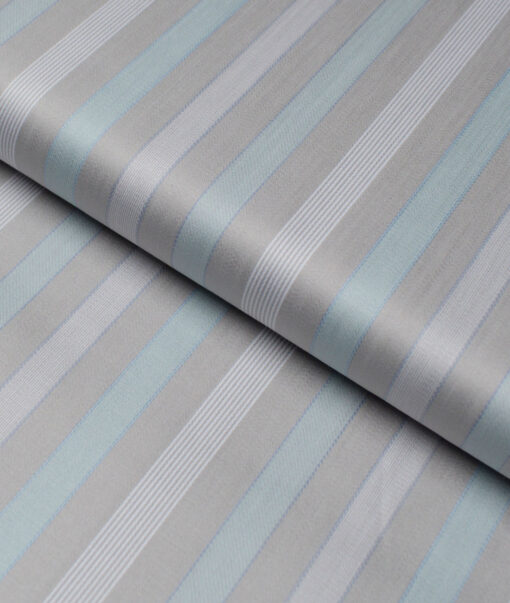 Tessitura Monti 2 Ply 70's Giza Cotton Striped Shirting Fabric (Light Grey)