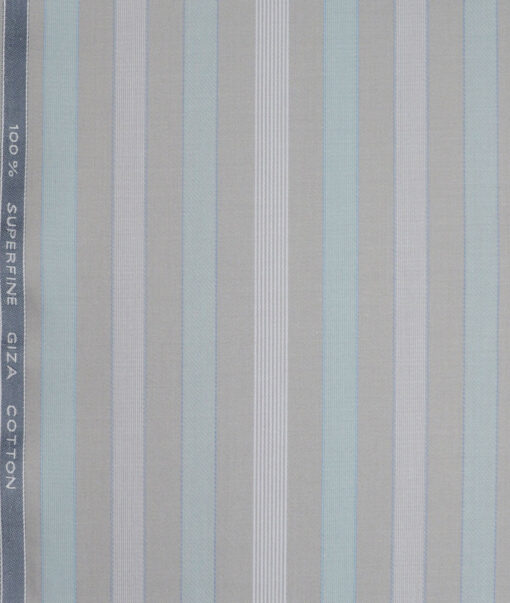 Tessitura Monti 2 Ply 70's Giza Cotton Striped Shirting Fabric (Light Grey)