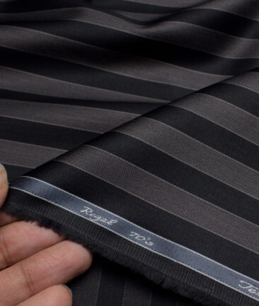 Tessitura Monti 2 Ply 70's GizaCotton Striped Shirting Fabric (Black & Grey)