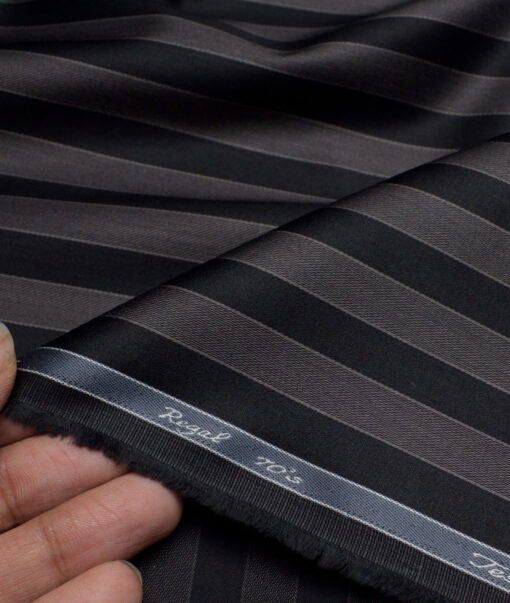 Tessitura Monti 2 Ply 70's GizaCotton Striped Shirting Fabric (Black & Grey)