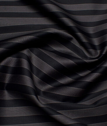 Tessitura Monti 2 Ply 70's GizaCotton Striped Shirting Fabric (Black & Grey)