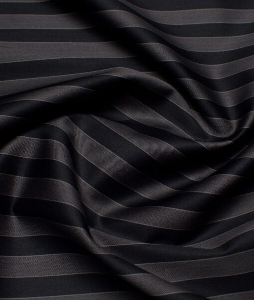 Tessitura Monti 2 Ply 70's GizaCotton Striped Shirting Fabric (Black & Grey)