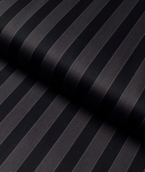 Tessitura Monti 2 Ply 70's GizaCotton Striped Shirting Fabric (Black & Grey)