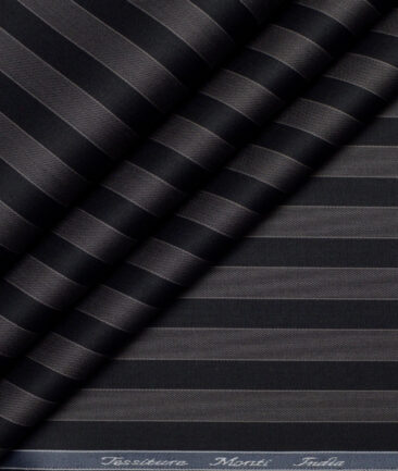 Tessitura Monti 2 Ply 70's GizaCotton Striped Shirting Fabric (Black & Grey)