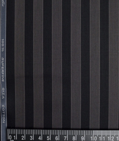 Tessitura Monti 2 Ply 70's GizaCotton Striped Shirting Fabric (Black & Grey)